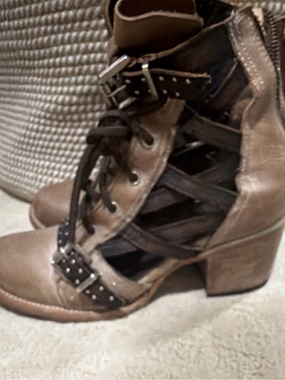 Freebird by Steven Tan Brown Lace-Up Cutout Heeled Boot